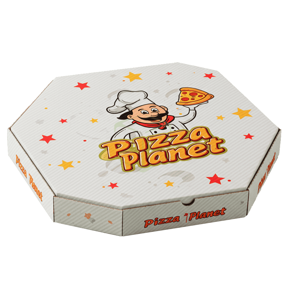 Упаковка для пиццы «Планета Пиццы» Упаковка для пиццы «Pizza Planet» с ярким дизайном и прочной конструкцией